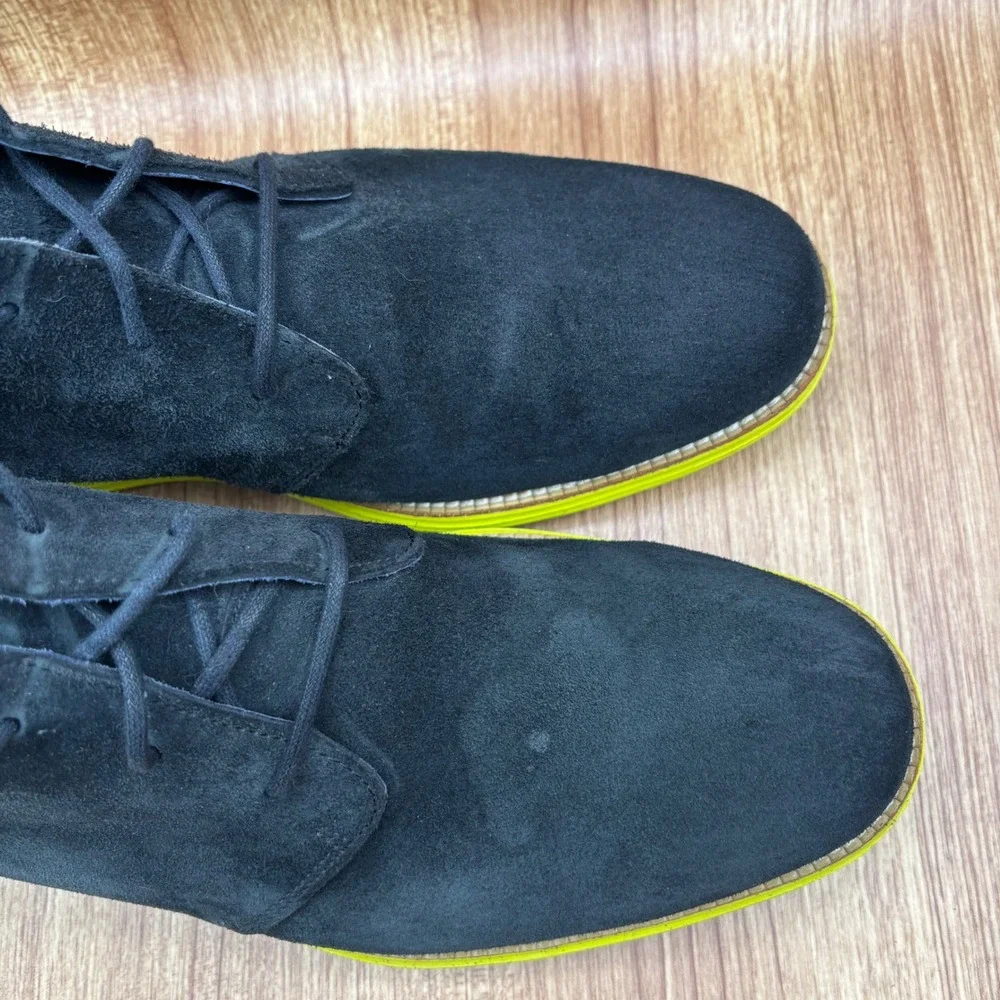 Cole Haan Lunargrand Chukka Black Mens Size 13 Suede Neon Yellow C11185